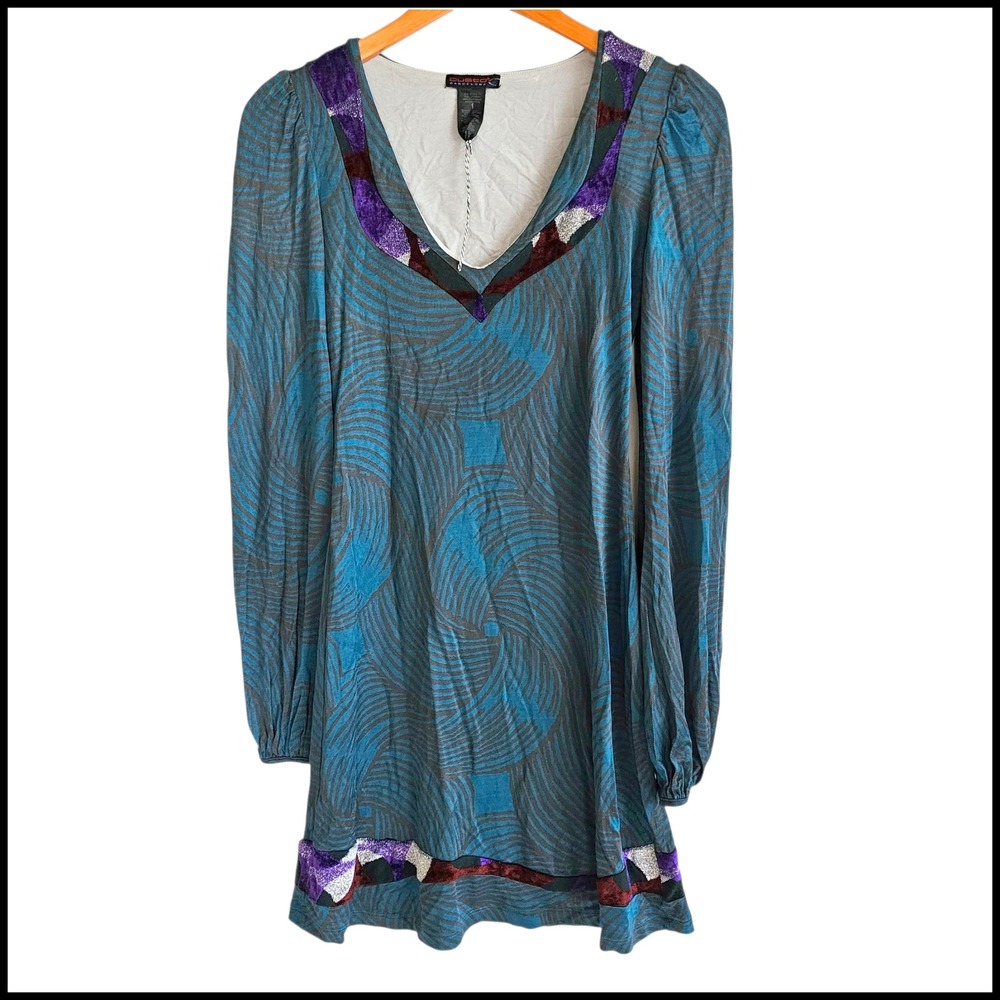 Custo Barcelona Blue Abstract Print Long Sleeve Mini Dress size‎ S Small